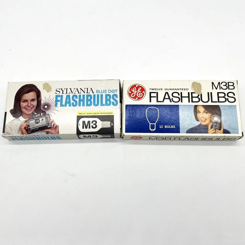 Vtg GE M3B Power Mite Camera Flash Bulbs-12-Sylvania‎ Blue Dot M3 Flashbulbs-7